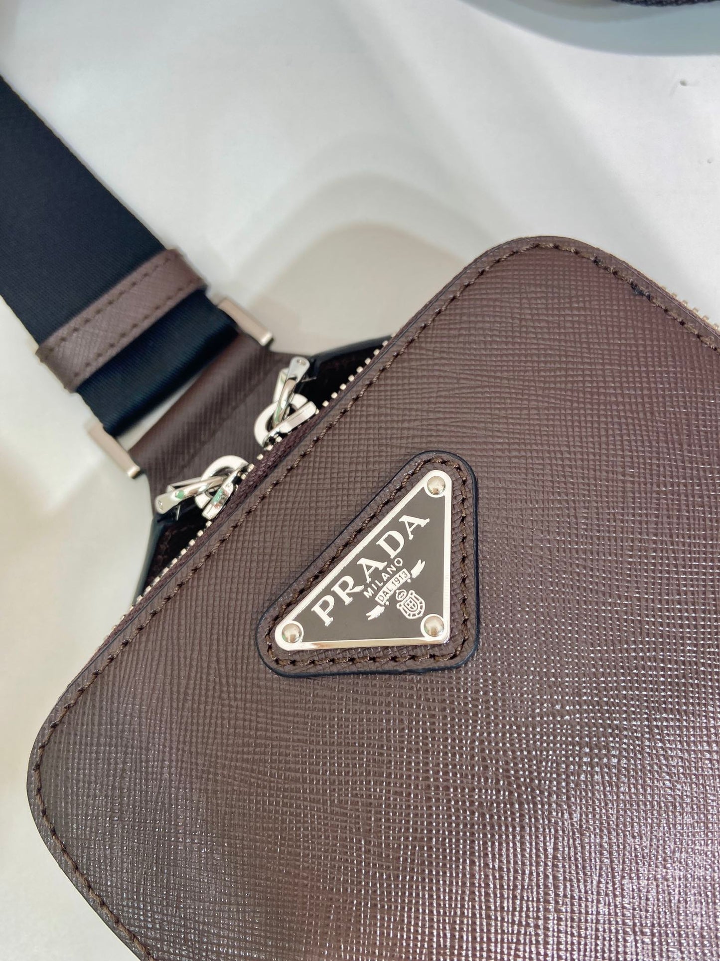Luxury PradaCHEST BAG 20 IN CHOCOLATE SAFFIANO LEATHER