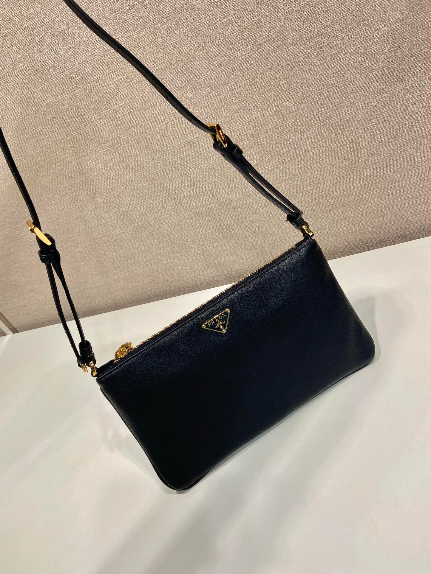 Luxury PradaTRIANGLE LOGO SHOULDER BAG 24 IN BLACK SMOOTH CALFSKIN