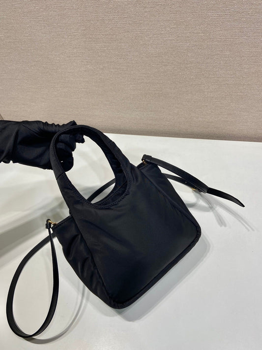 Luxury PradaMINI BOW TOTE BAG 18 IN BLACK PADDED NYLON FABRIC