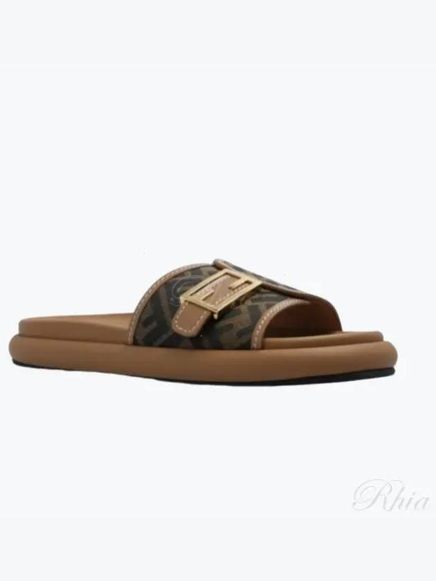 Luxury Fendi FF Baguette Slide Slippers Brown