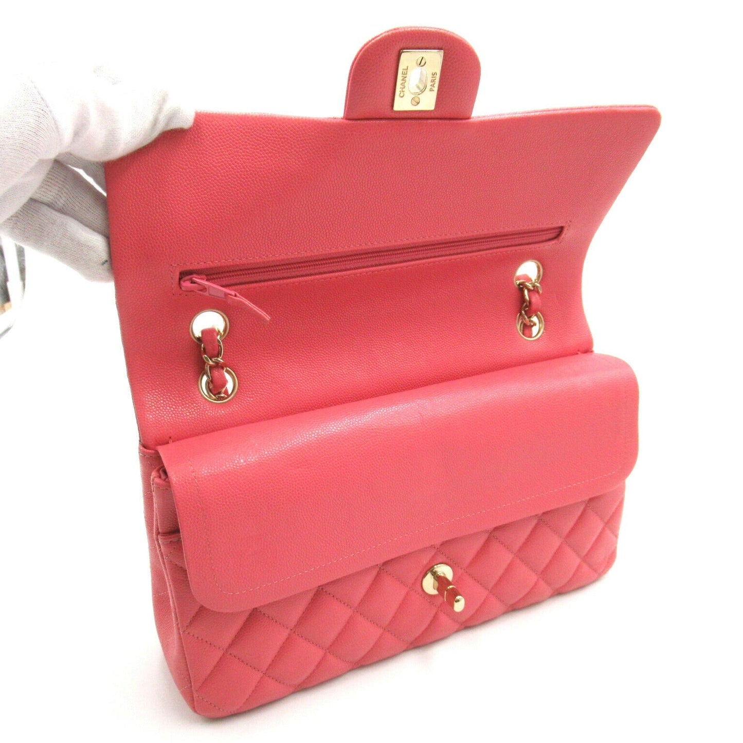 Chanel Caviar Skin Double Flap Shoulder Bag Pink