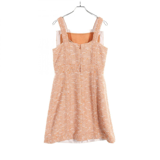 Chanel Tweed Dress Polyester Orange/White