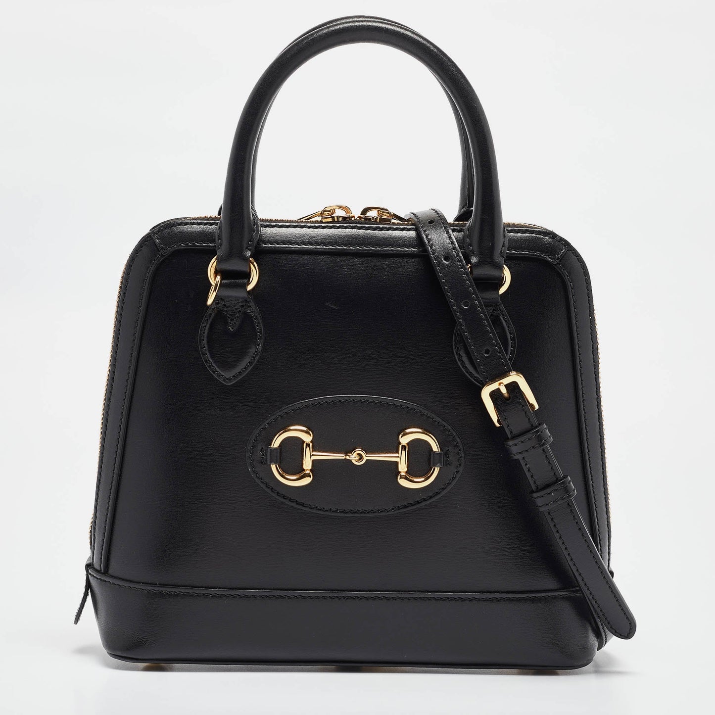 Luxury Gucci Trending 2025 Black Leather Small Horsebit 1955 Top Handle Bag