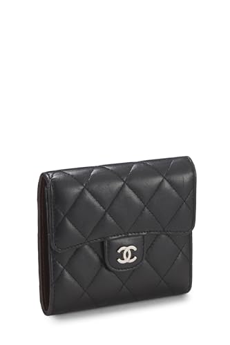 Chanel, Black Quilted Lambskin Classic Flap Compact Wallet, Black
