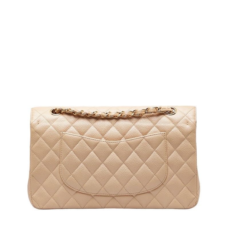 Chanel Matlasse 25 Double Flap Coco Mark Chain Shoulder Bag Beige Caviar Skin