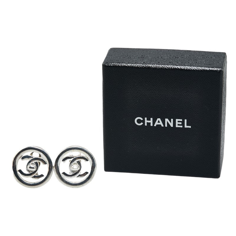 Chanel Vintage Coco Mark Turnlock Earrings Silver Metal
