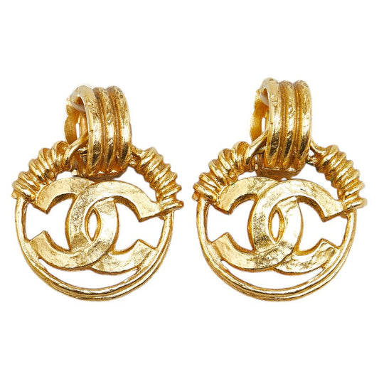 Chanel Vintage Coco Mark Earrings Gold Plated