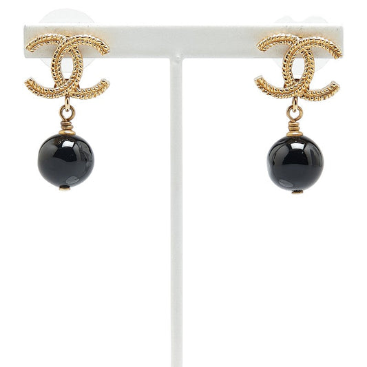 Chanel Coco Mark Ball Earrings Gold Black