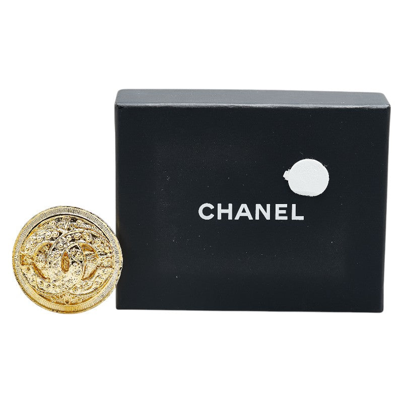 Chanel Vintage Coco Mark Round Brooch Gold