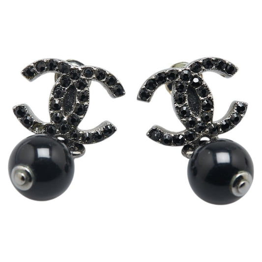 Chanel Coco Mark Rhinestone Earrings Metal