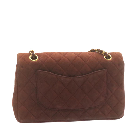 CHANEL Matelasse 25 Double Flap Chain Suede Shoulder Bag Brown CC 22346A