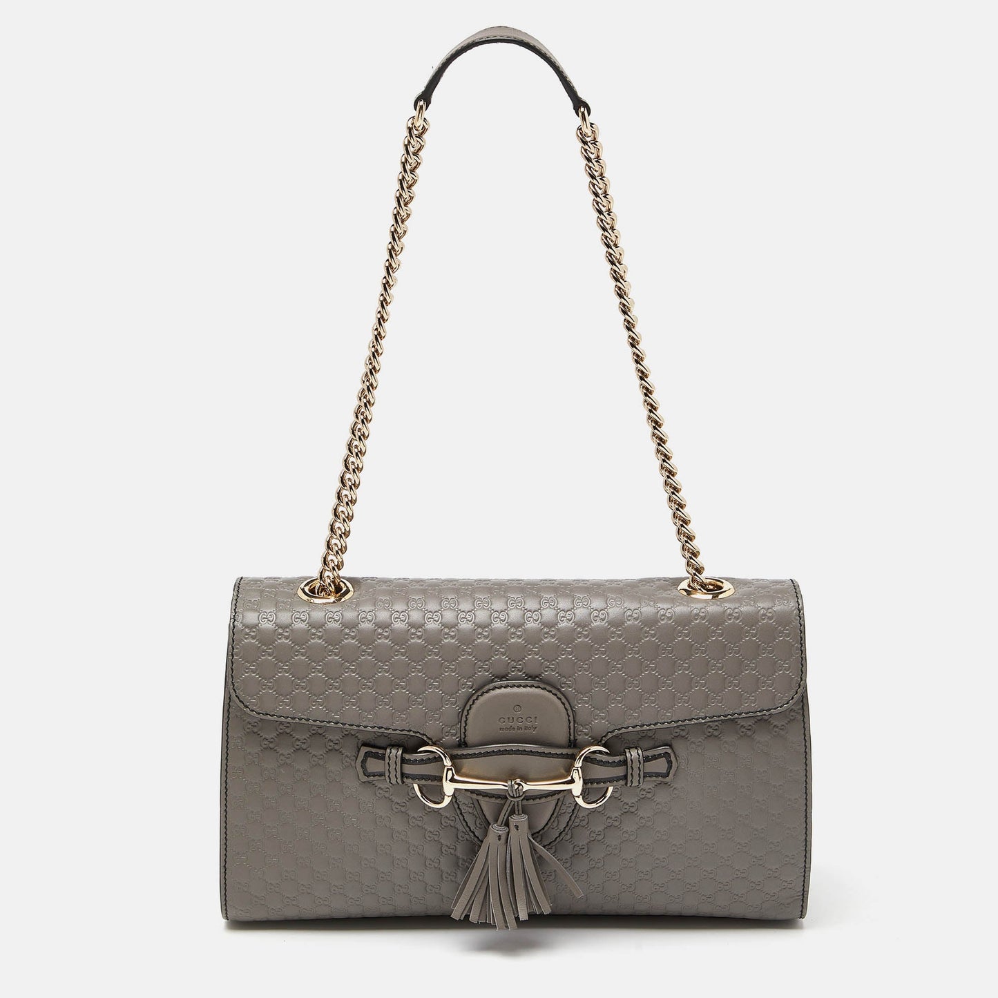 Luxury Gucci Trending 2025 Grey MicroLuxury Gucci Trending 2025ssima Leather Medium Emily Chain Shoulder Bag