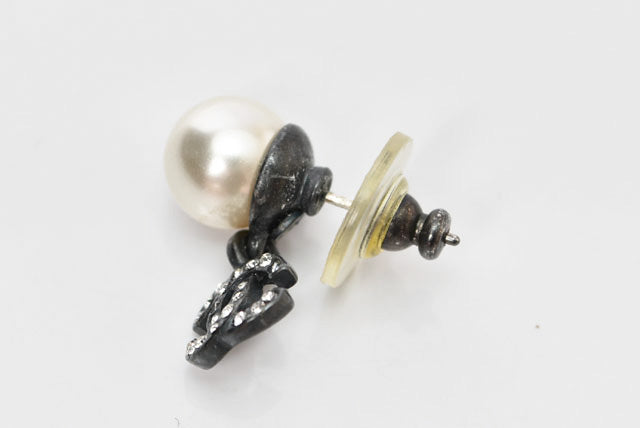 Chanel Metal Rhinestone Faux Pearl Earrings