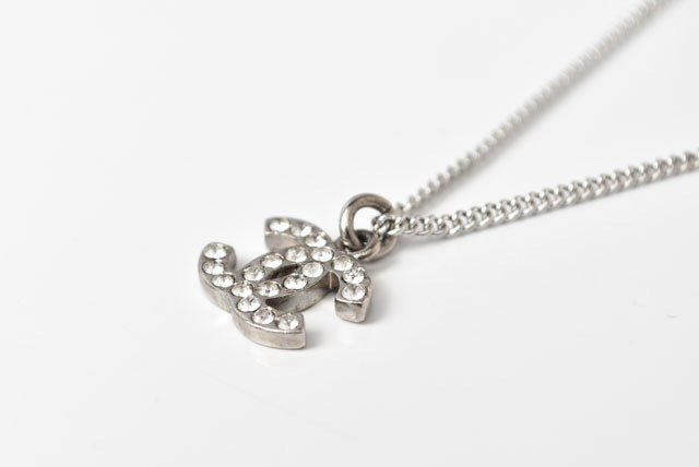 Chanel Necklace/Pendant with Rhinestones, Silver/White