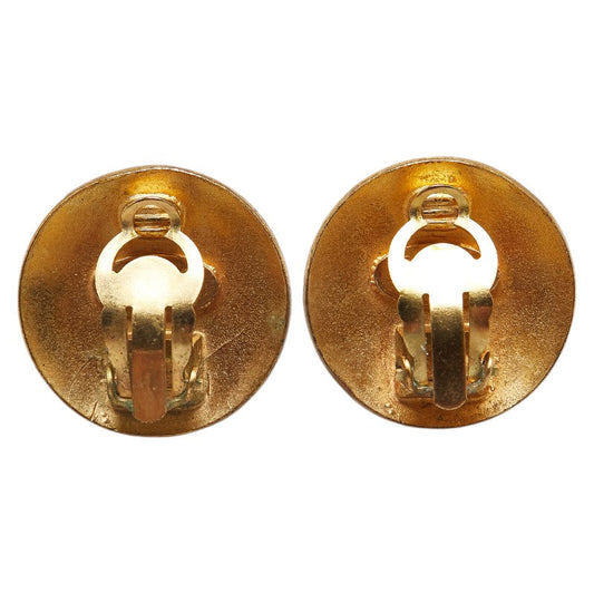Chanel Vintage Coco Mark Button Motif Clip-On Earrings Gold Plated