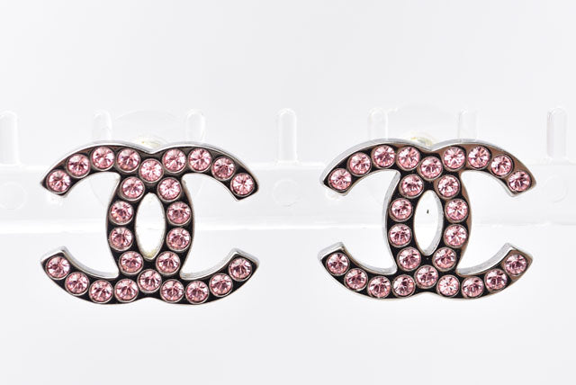 Chanel Silver/Rose Rhinestone Earrings CC Mark