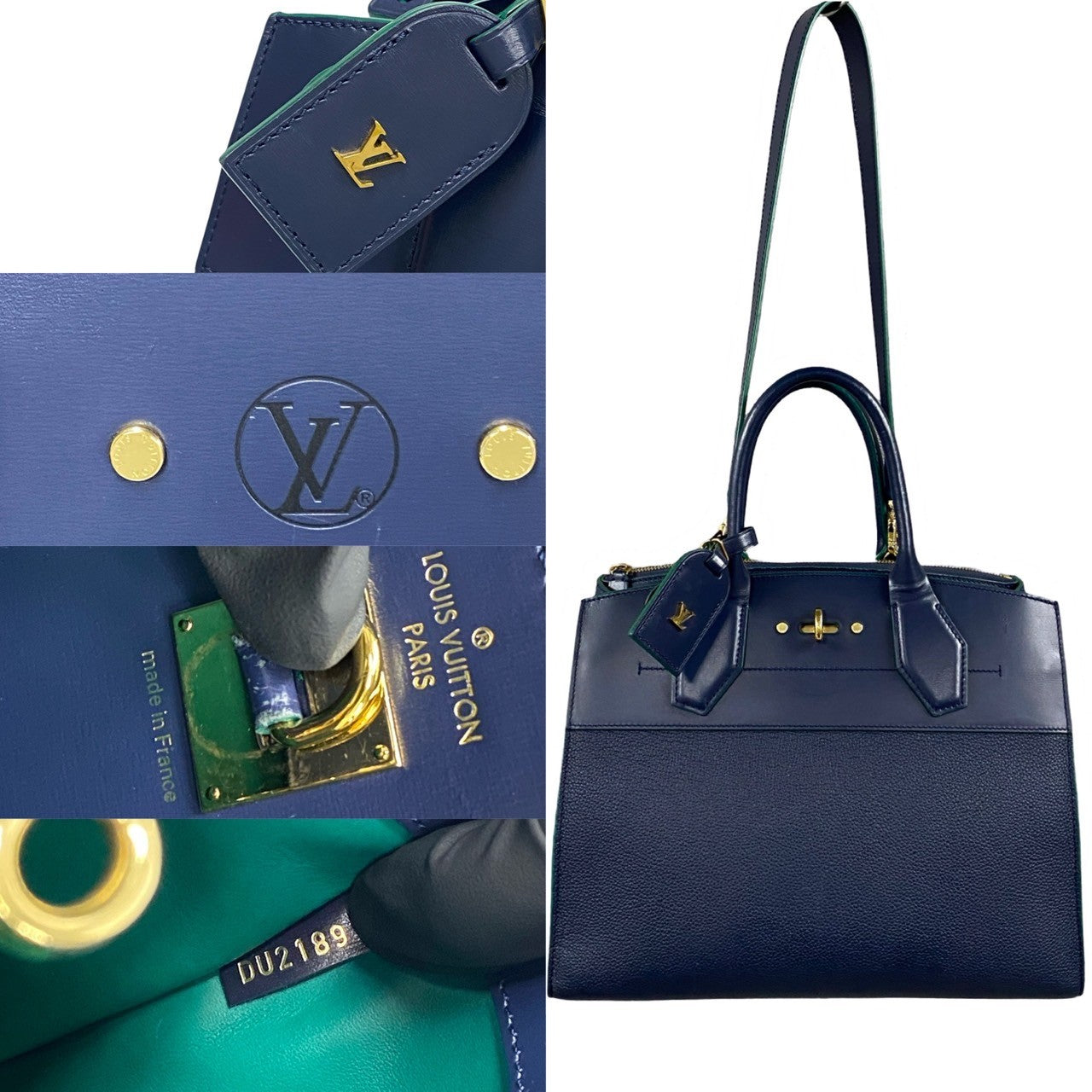 LOUIS VUITTON Shoulder Bag Grain Calfskin Leather Navy City steamer