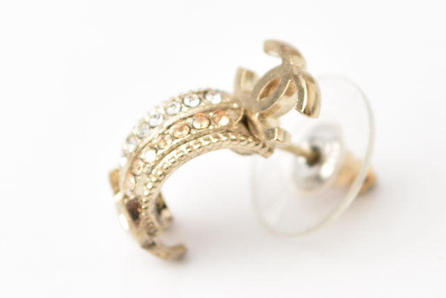 Chanel Double CC Mark Rhinestone Earrings Gold/Silver