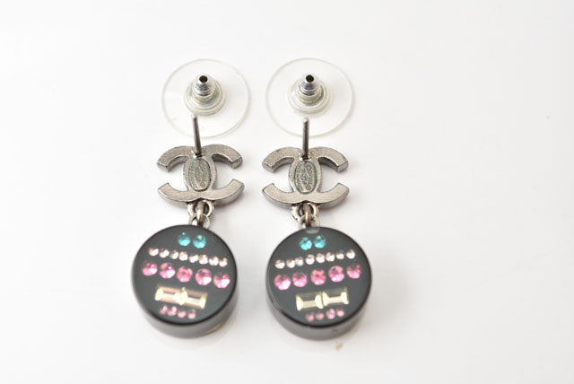 Chanel CC Circle Rhinestone Earrings