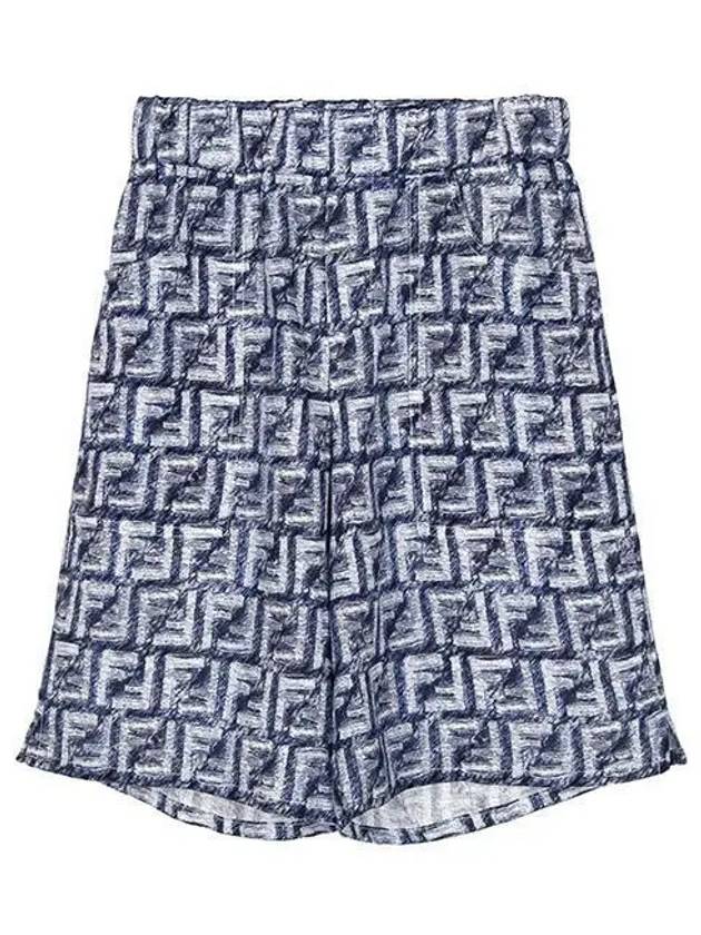 Luxury Fendi Kids FF Linen Bermuda Shorts Navy
