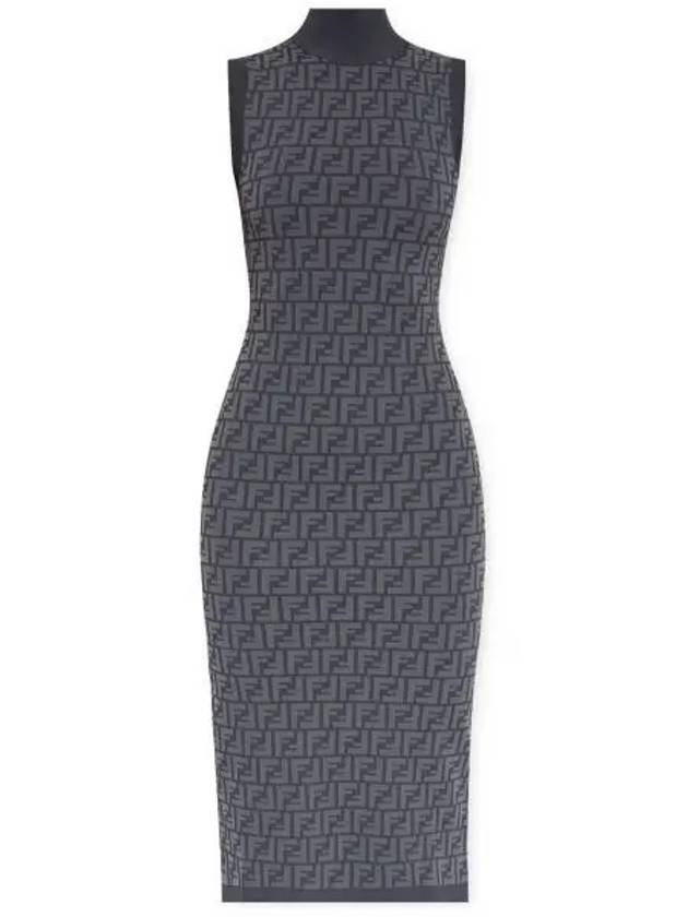 Luxury Fendi FF motif sleeveless midi dress blue