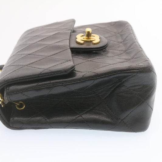 CHANEL Lamb Skin Matelasse Chain Flap Shoulder Bag Black CC 25502A