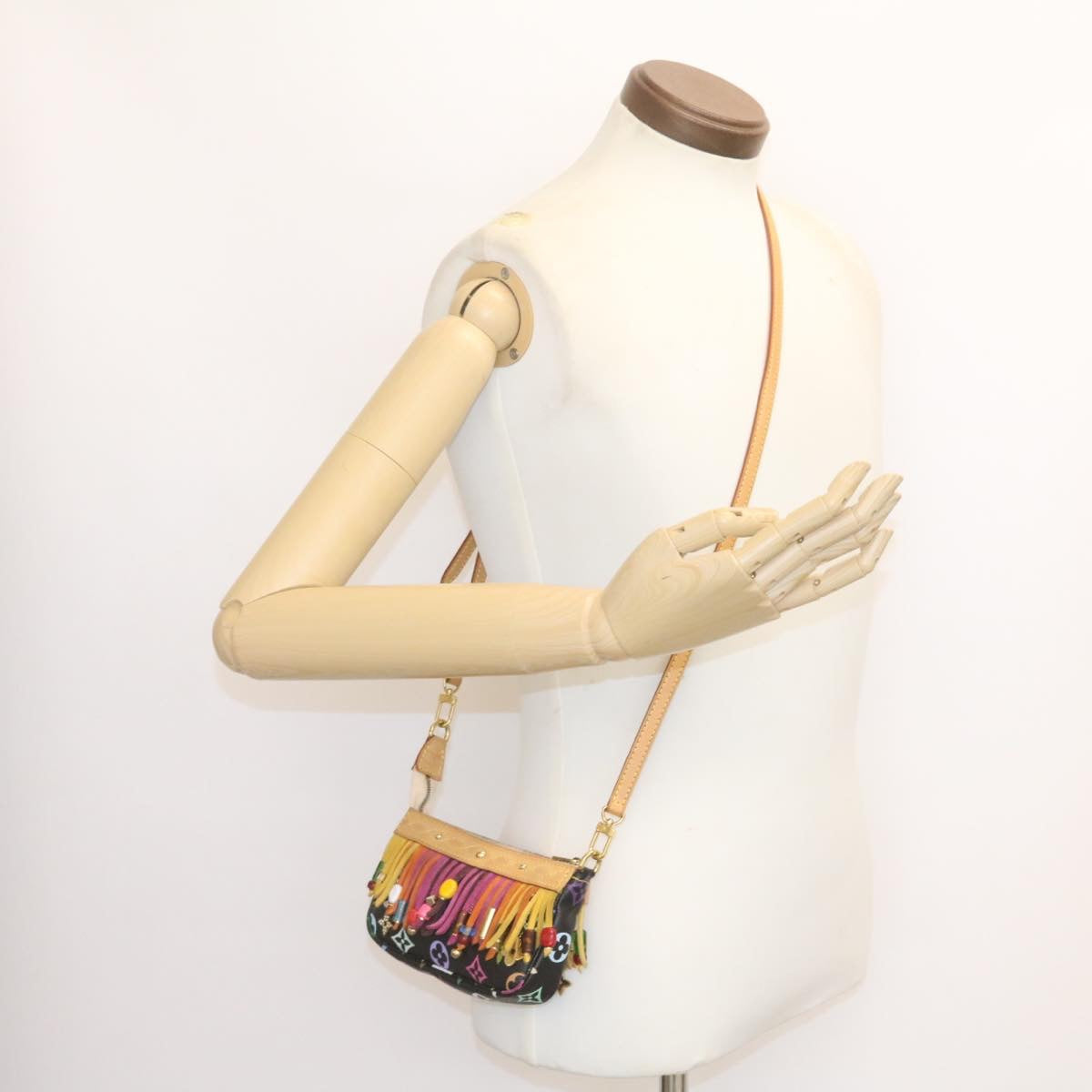 LOUIS VUITTON Monogram Multicolor Bucket Frange ToteBag Black M40110 25649S