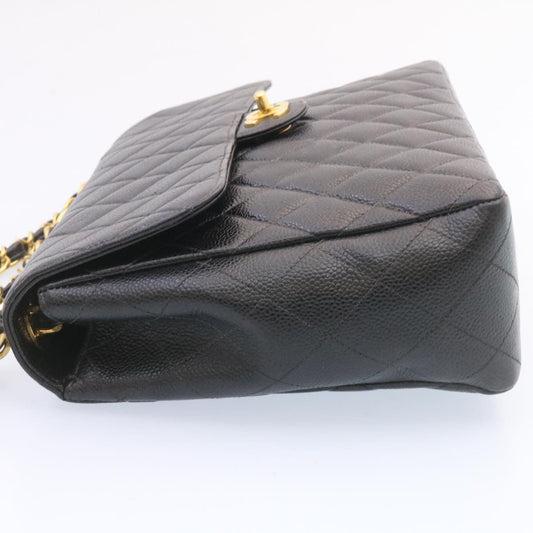 CHANEL Big Matelasse Flap Chain Shoulder Bag Caviar Skin Black Gold 25984A