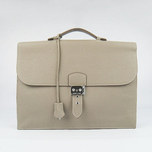 Luxury Hermes Briefcases 2813 Cow Leather Grey