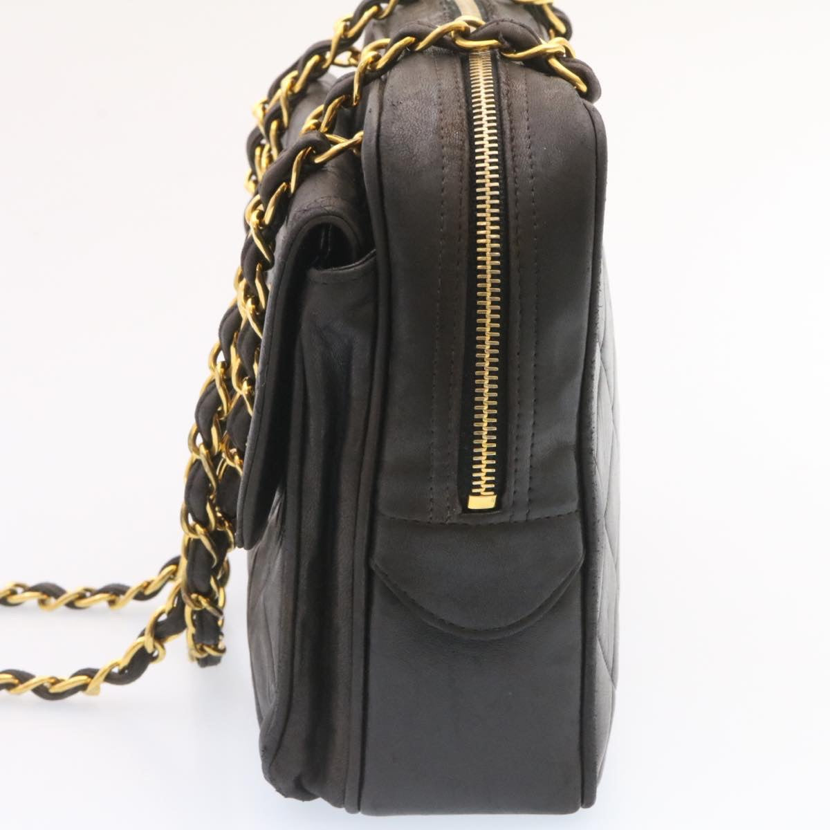Luxury Chanel Lamb Skin Matelasse Chain Shoulder Bag Black Gold CC 26128A