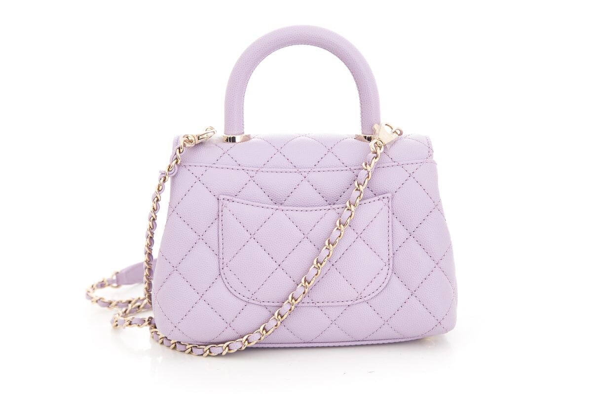 Luxury Chanel 2023/24 Purple Caviar Quilted Coco Handle Mini Flap