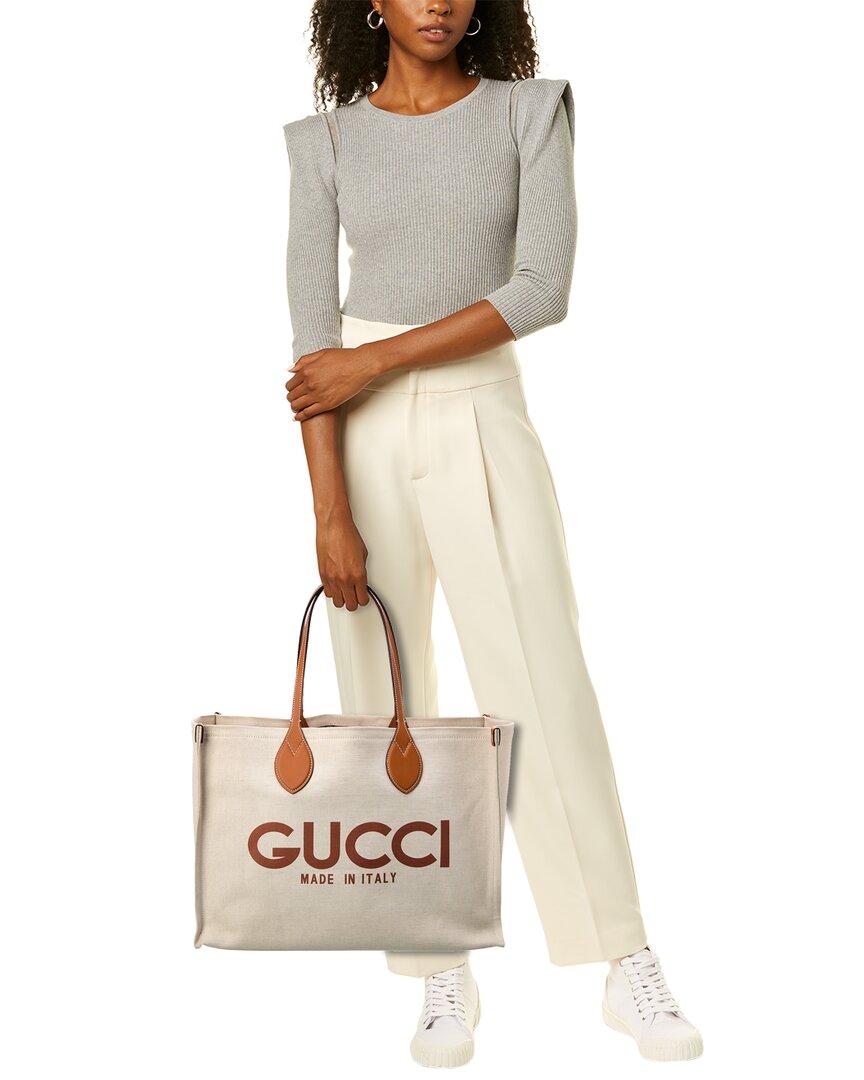 Luxury Gucci Trending 2025 Logo Print Canvas & Leather Tote