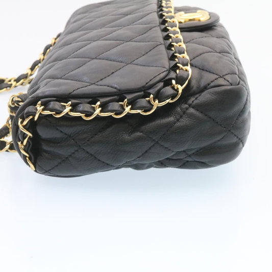 CHANEL Matelasse Chain Flap Shoulder Bag Lamb Skin Black Gold CC 27027A