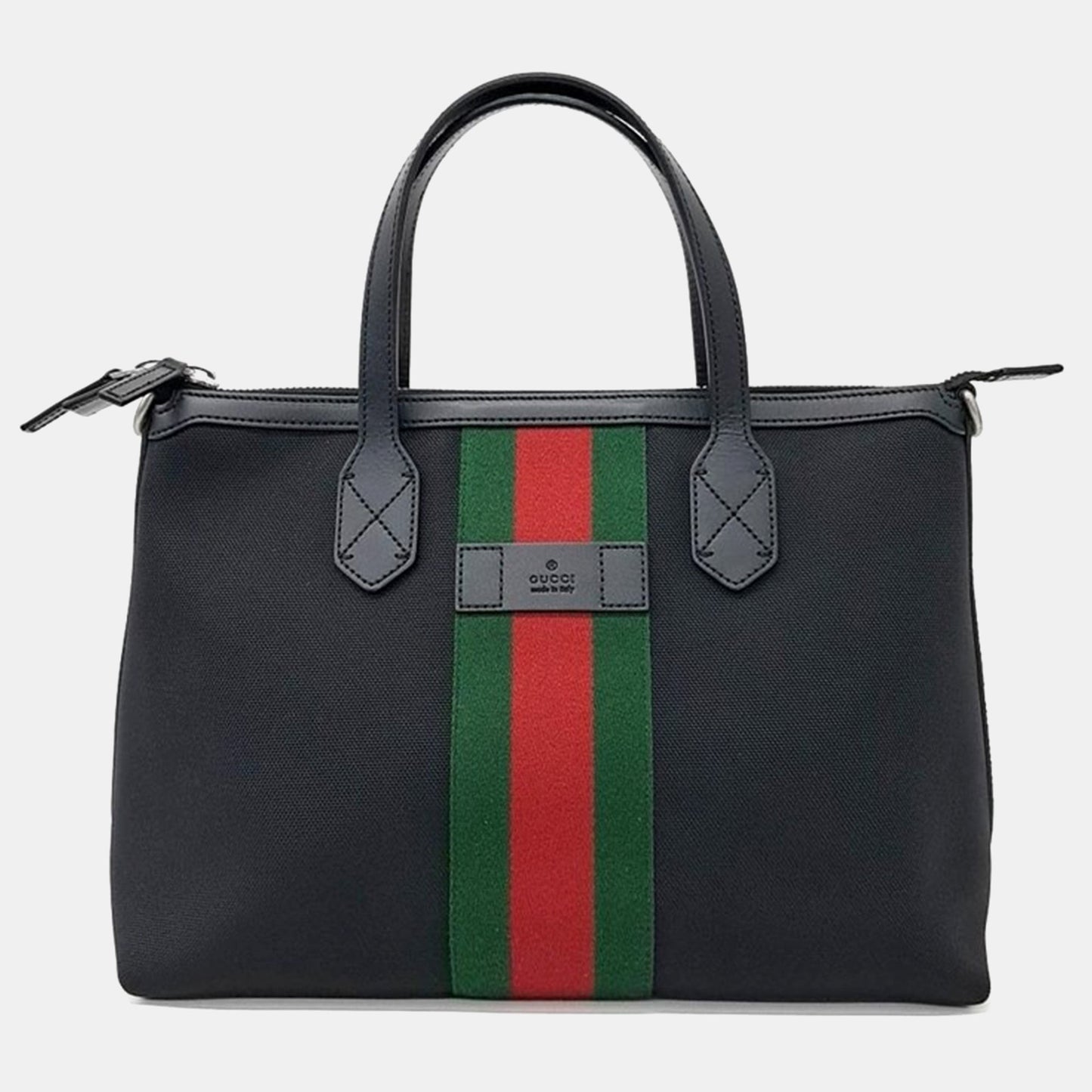 Luxury Gucci Trending 2025 Black Techno Canvas Web Vertical Tote Bag