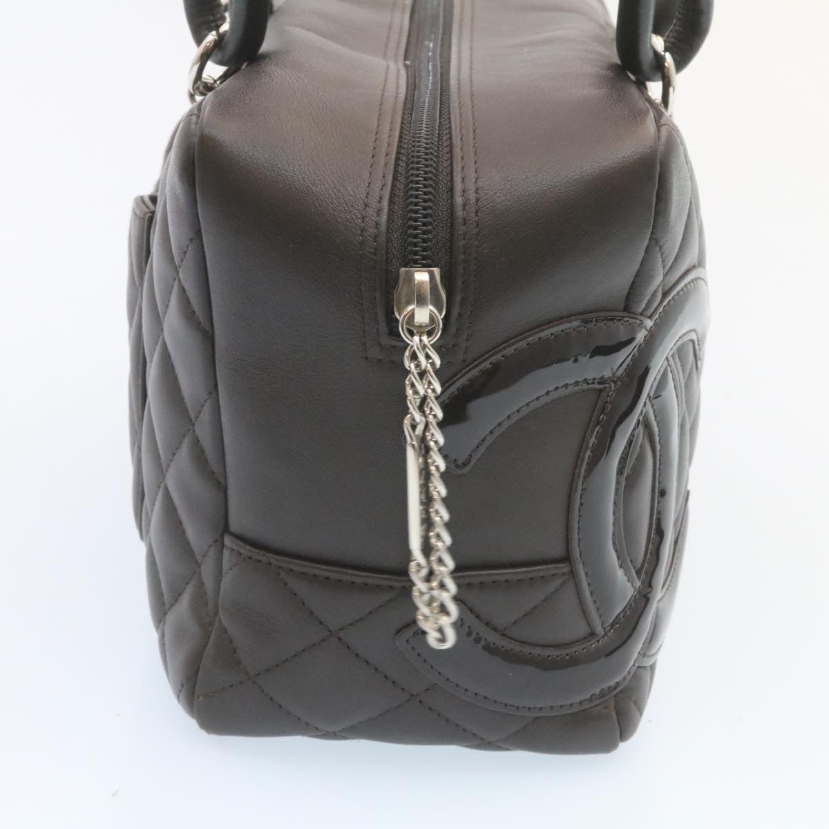 Luxury Chanel Cambon Line Matelasse Hand Bag Leather Dark Brown CC 27850A