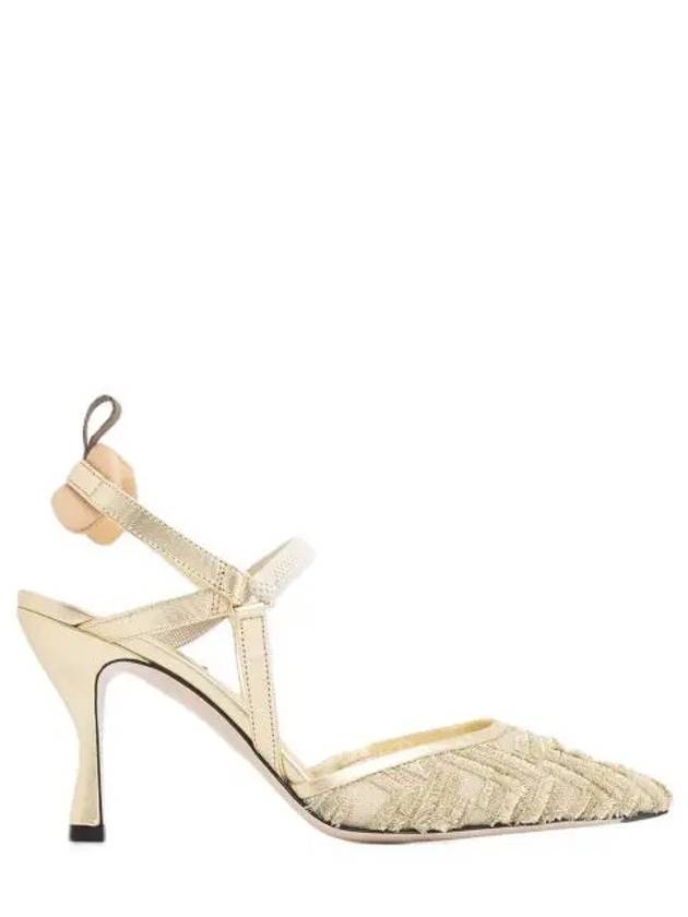 Luxury Fendi Colibri Light Mesh Slingback Heels Gold