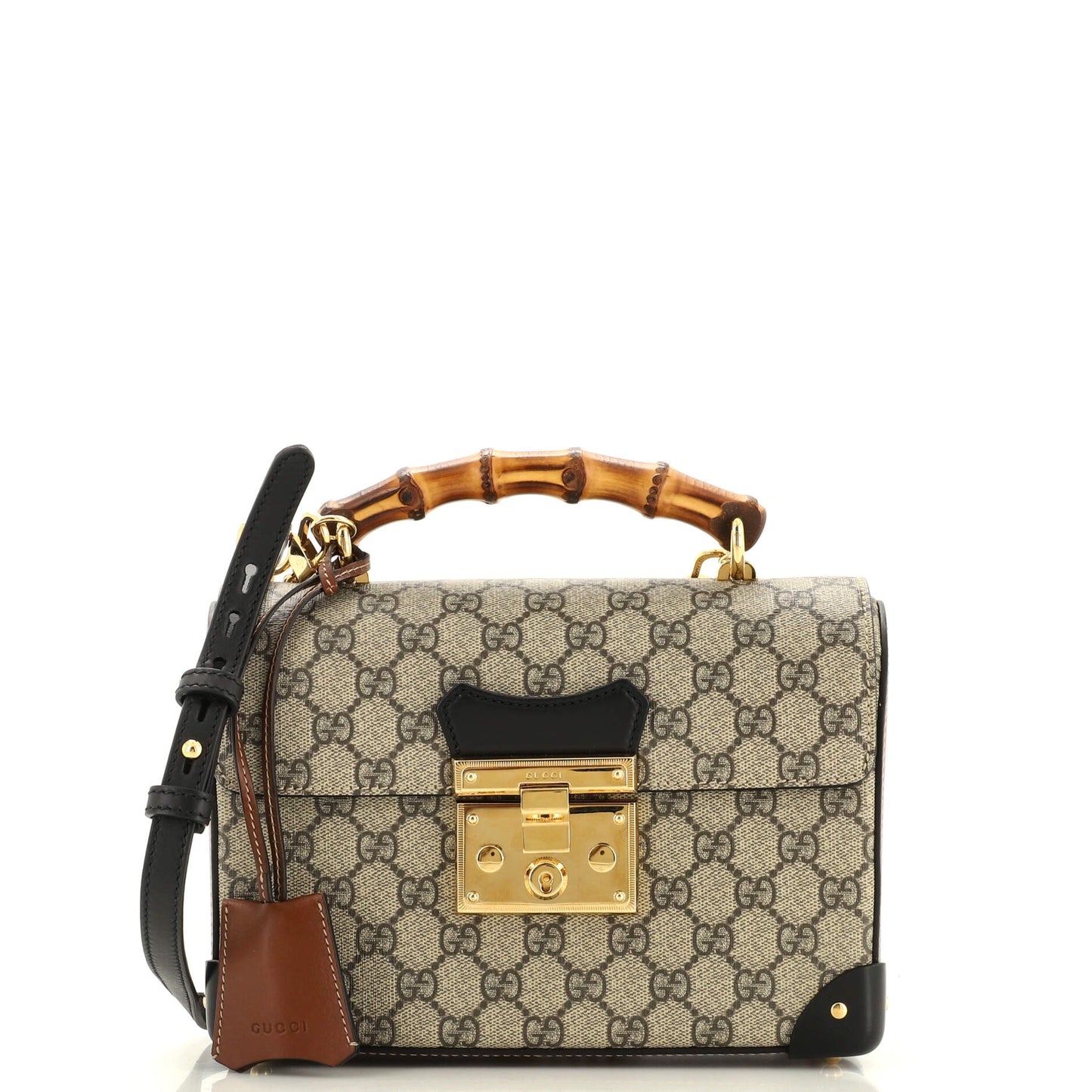Luxury Gucci Trending 2025 Padlock Bamboo Shoulder Bag GG Coated Canvas Small