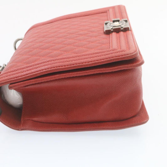 CHANEL Boy Matelasse Chain Flap Shoulder Bag Leather Red CC 28281A