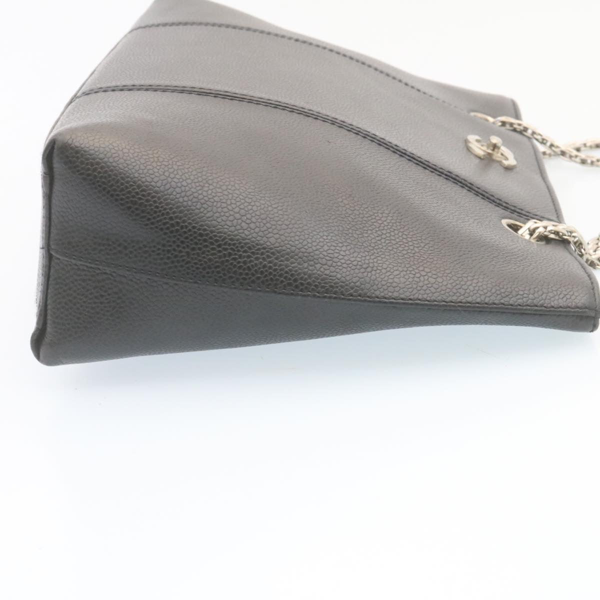 Luxury Chanel Caviar Skin Chain Shoulder Bag Leather Black CC 28395A
