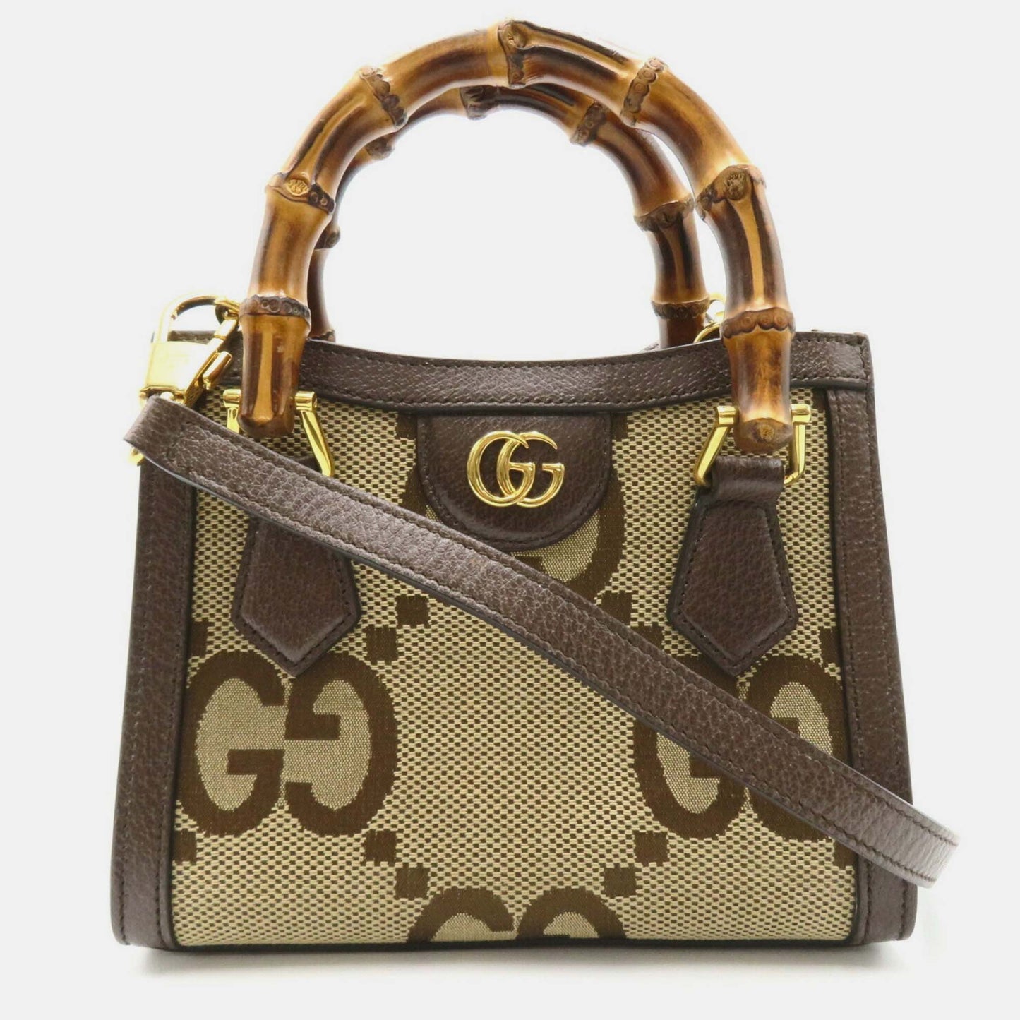 Luxury Gucci Trending 2025 Beige Brown Canvas Leather Jumbo GG bamboo Handle Bag