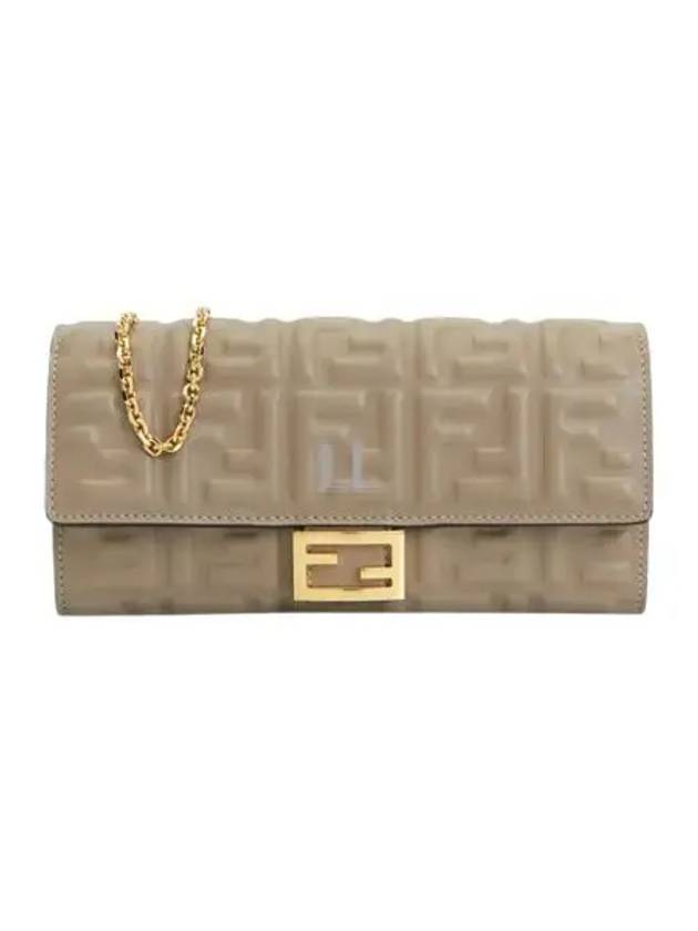 Luxury Fendi Baguette Continental Chain Leather Long Wallet Grey