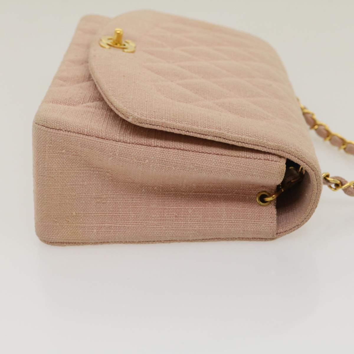 Luxury Chanel Matelasse Turn Lock Chain Diana Shoulder Bag Canvas Pink CC 29889A
