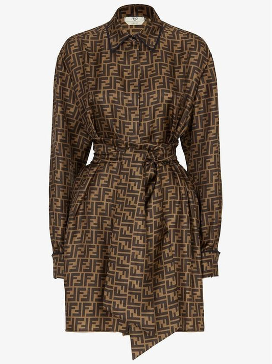 Luxury Fendi Twill Short Dress Brown
