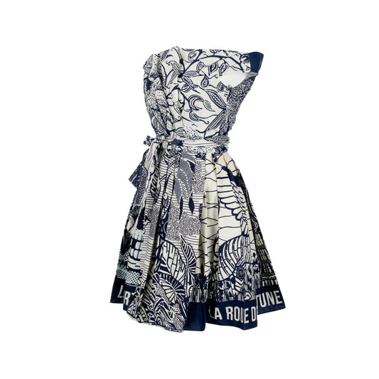 Luxury Dior Size 34 Dress Fantaisie Cotton Navy/White