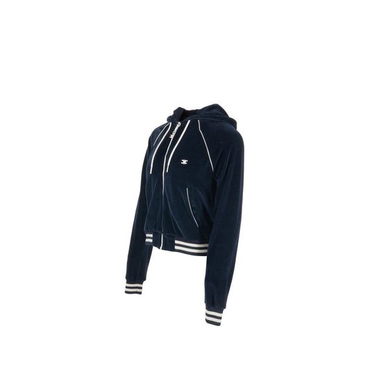 Celine Size XS Velvet Bomber Jacket Cotton/Polyamide Dark Blue