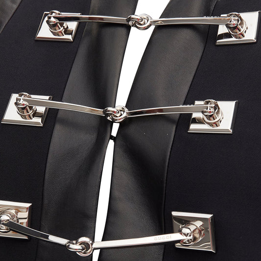 Gucci Wool Leather Silver Horsebit Buckle Shift Dress