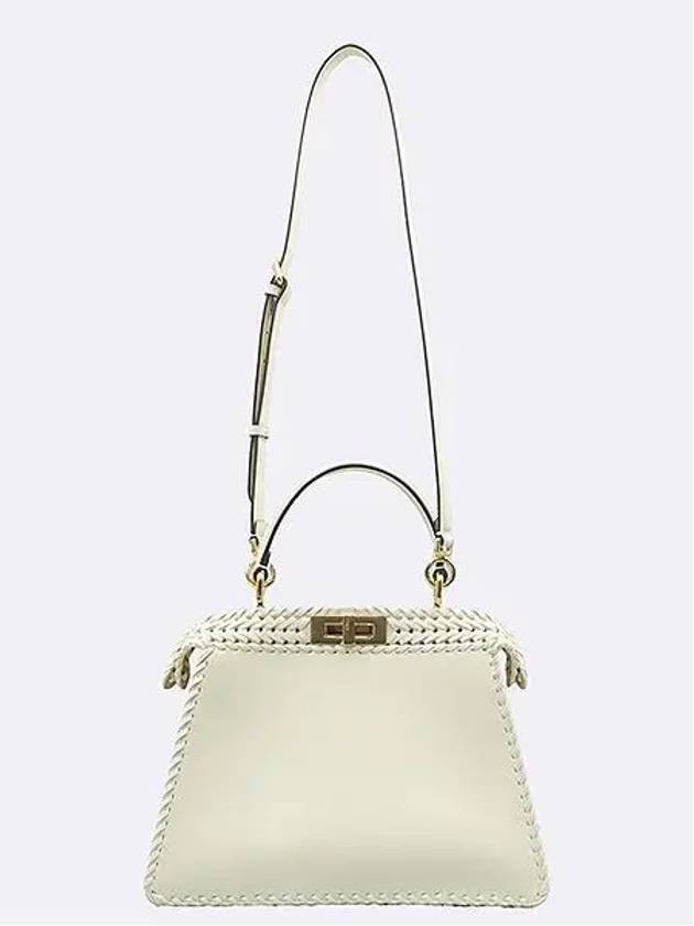 Luxury Fendi 8BN321 Ivory Leather Peekaboo I SEE U IC Medium Top Handle Bag Shoulder Strap 2WAY