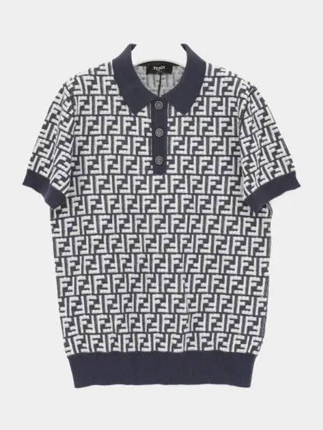 Luxury Fendi FF Wool Polo Shirt Blue