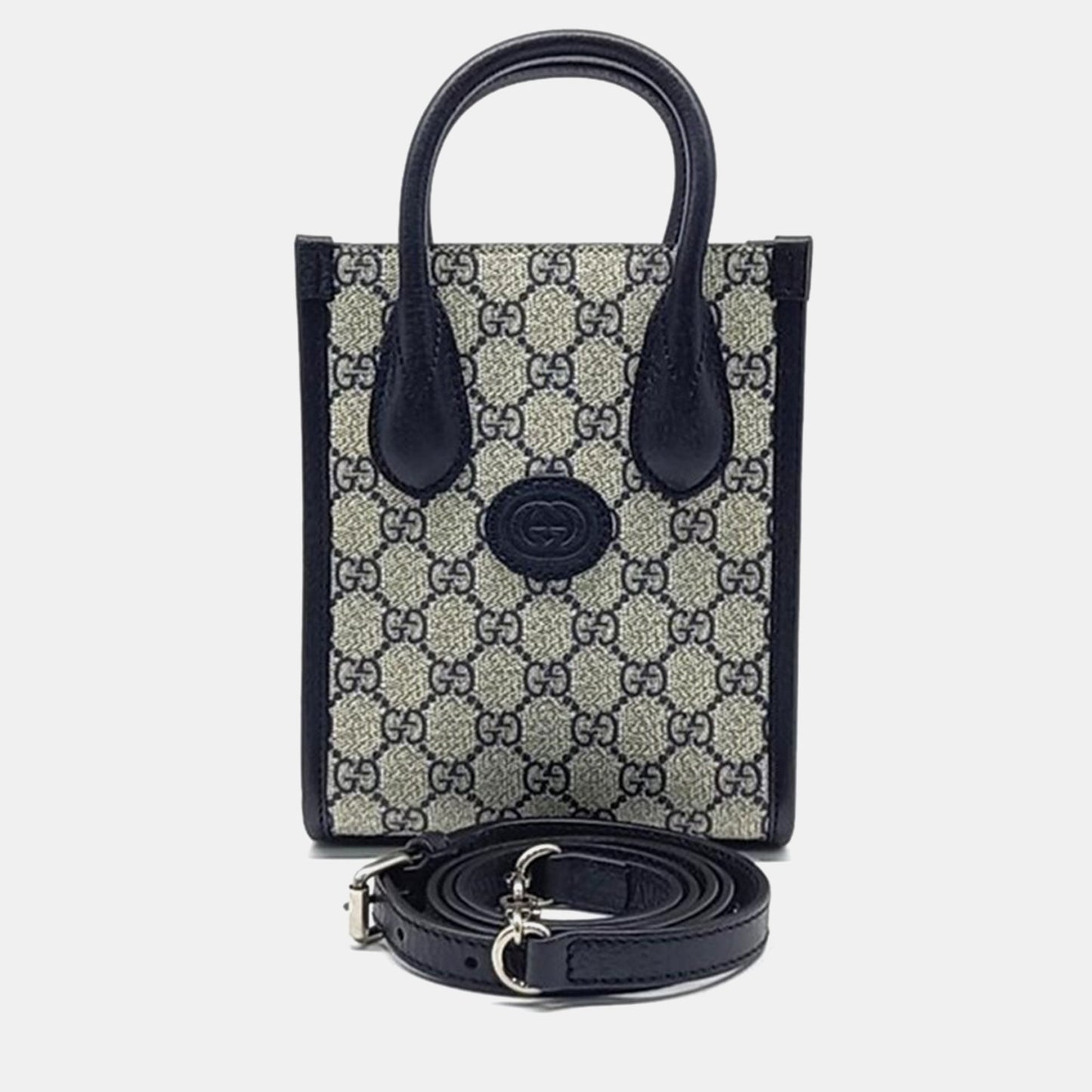 Luxury Gucci Trending 2025 Navy Blue/Beige GG Canvas Interlocking G Mini Tote Bag