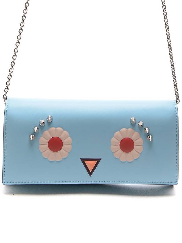 Luxury Fendi Face Wallet Chain Cross Bag Blue